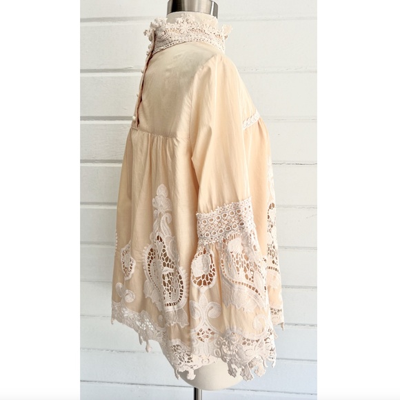 ANNA SUI Cupid and Fairy Beige Cotton Crocheted Lace Blouse - L - Picture 8 of 15